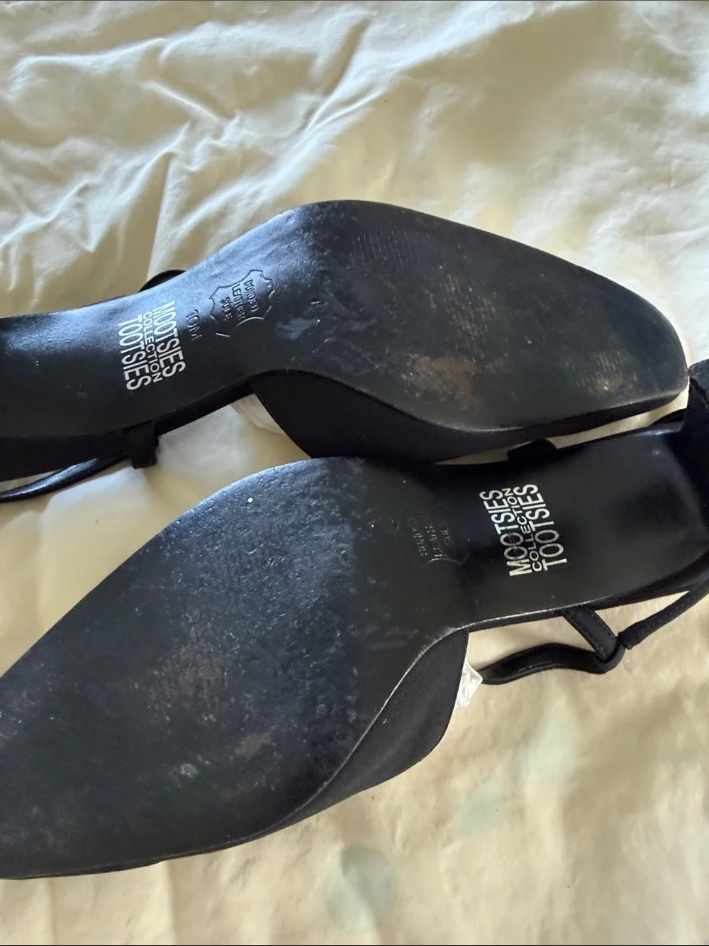Mootsies Tootsies Black Satin T-Strap Slingback Pumps with Rhinestone Accent